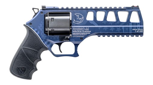 Picture of CHIAPPA RHINO REVOLVER L FRAME 60 SAR SPECIAL 44MAG 6IN BARREL 6RD NAVY BLUE FIBER OPTIC FRONT SIGHT ADJ REAR SIGHT HOGUE GRIP CF340.349 8053800949576